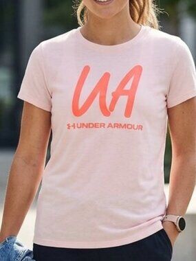 Under Armour Light‎ Pink T-Shirt Neon Orange Decal Size Medium